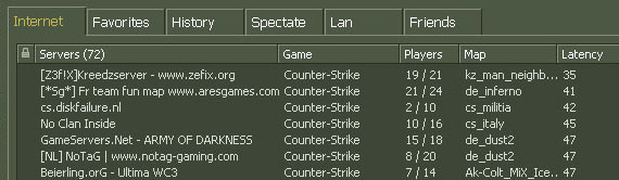 Steam server list